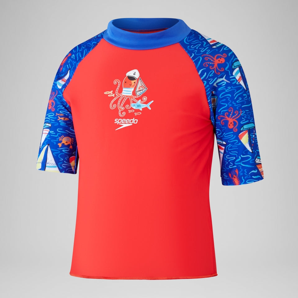Speedo Boys Digital Short Sleeve Rash Top Set Red/Blue