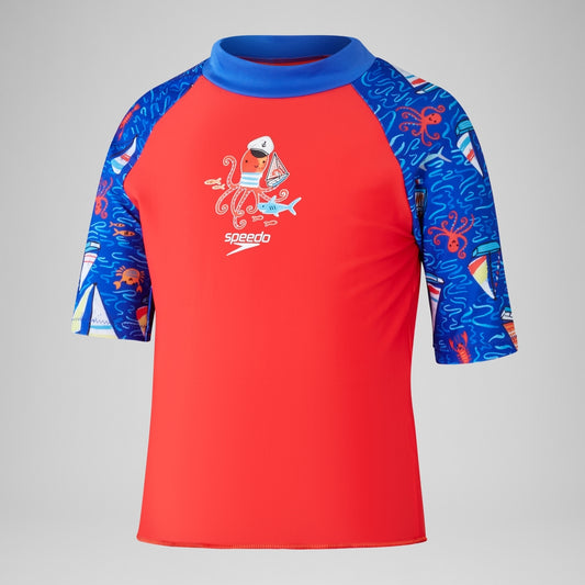 Speedo Boys Digital Short Sleeve Rash Top Set Red/Blue