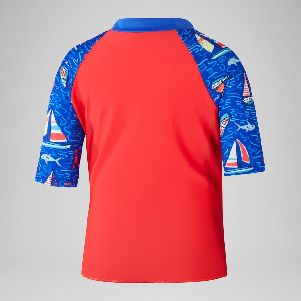 Speedo Boys Digital Short Sleeve Rash Top Set Red/Blue