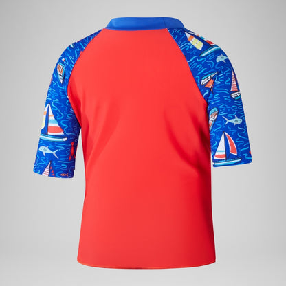 Speedo Boys Digital Short Sleeve Rash Top Set Red/Blue