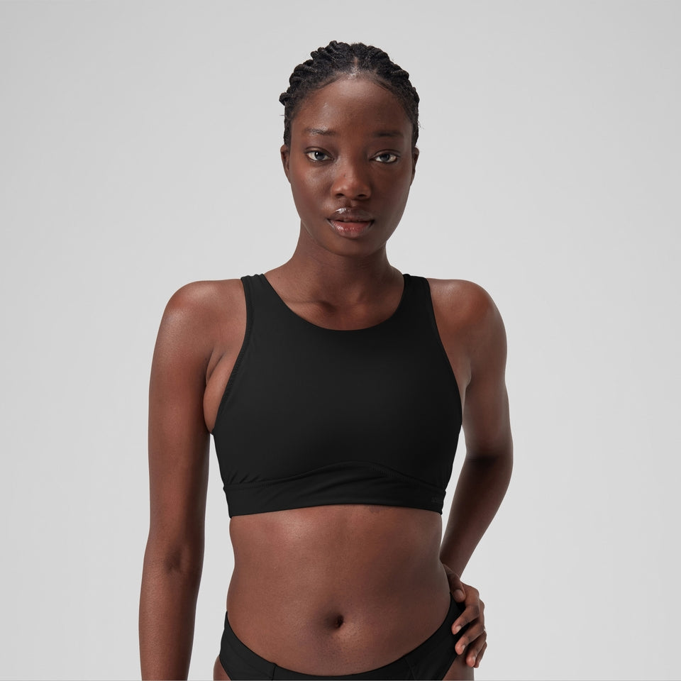 Speedo Solid Highneck Crop Top Dark Grey