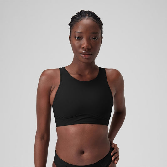 Speedo Solid Highneck Crop Top Dark Grey