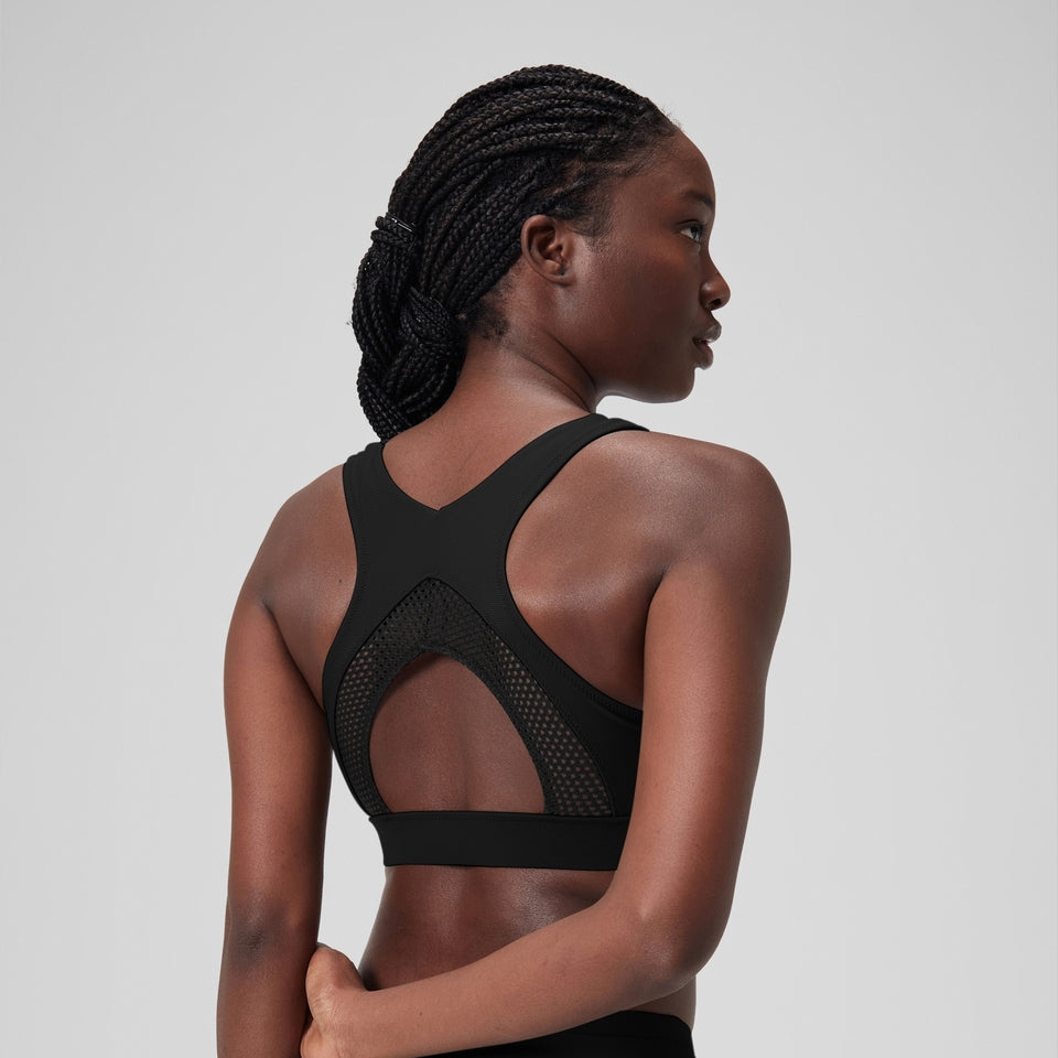 Speedo Solid Highneck Crop Top Dark Grey