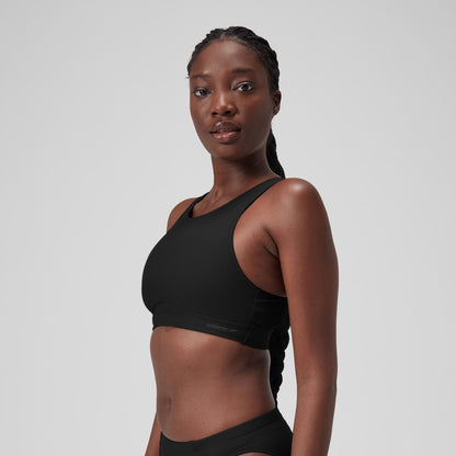 Speedo Solid Highneck Crop Top Dark Grey