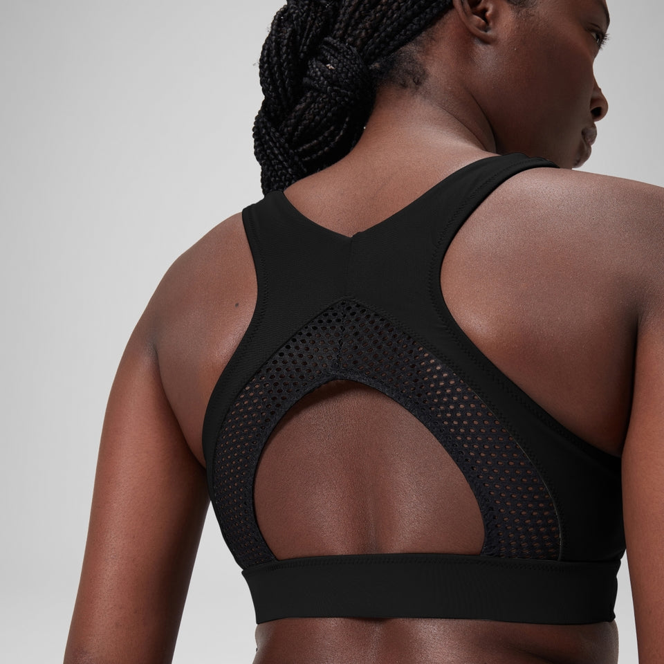 Speedo Solid Highneck Crop Top Dark Grey