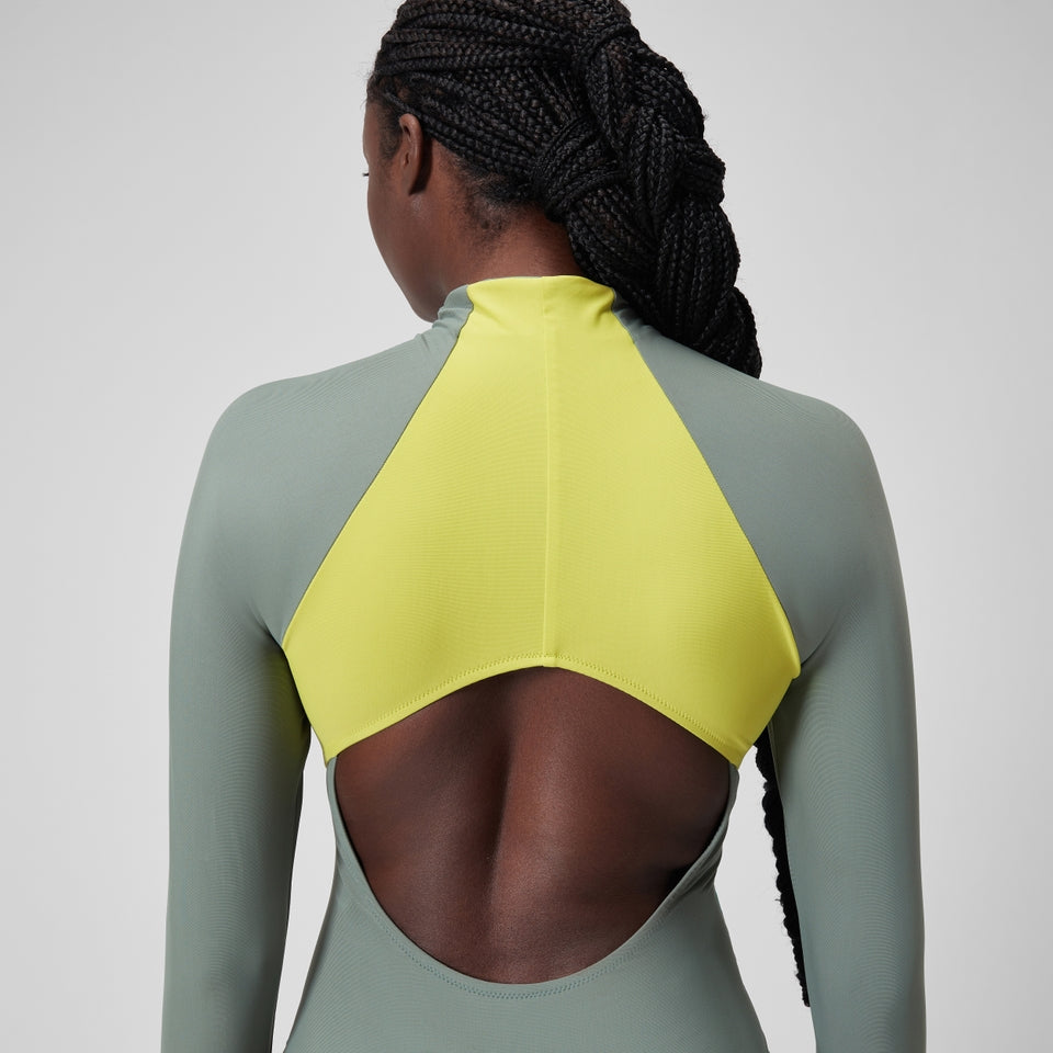 Speedo Long Sleeve Zip Colourblock Swimsuit Green