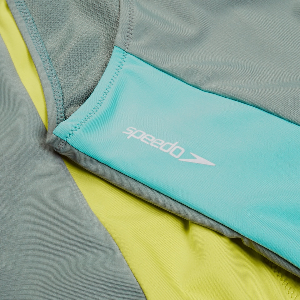 Speedo Long Sleeve Zip Colourblock Swimsuit Green