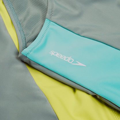 Speedo Long Sleeve Zip Colourblock Swimsuit Green