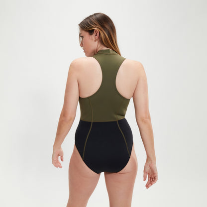Speedo Sleeveless Thermal Swimsuit Black/Green