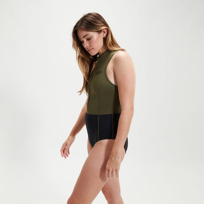 Speedo Sleeveless Thermal Swimsuit Black/Green