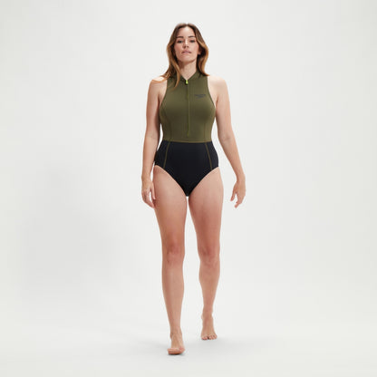 Speedo Sleeveless Thermal Swimsuit Black/Green