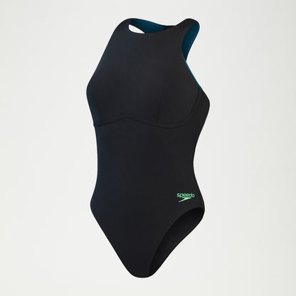 Speedo Racer Zip Swimsuit with Swim Bra Black/Green
