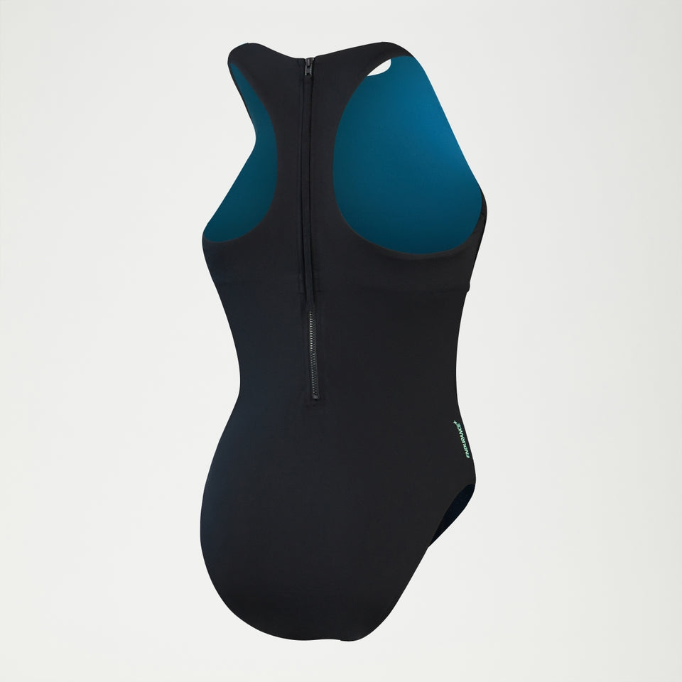 Speedo Racer Zip Swimsuit with Swim Bra Black/Green