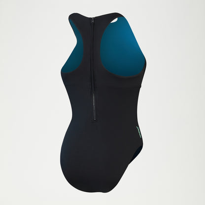 Speedo Racer Zip Swimsuit with Swim Bra Black/Green