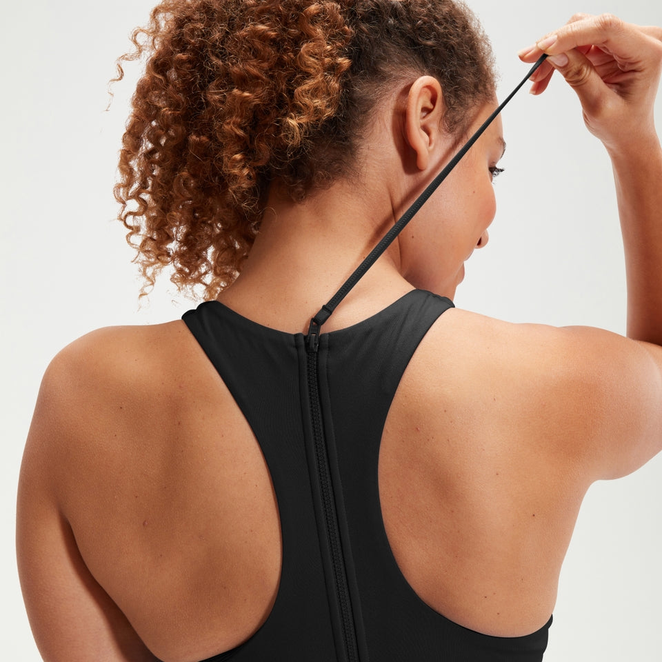 Speedo Racer Zip Swimsuit with Swim Bra Black/Green