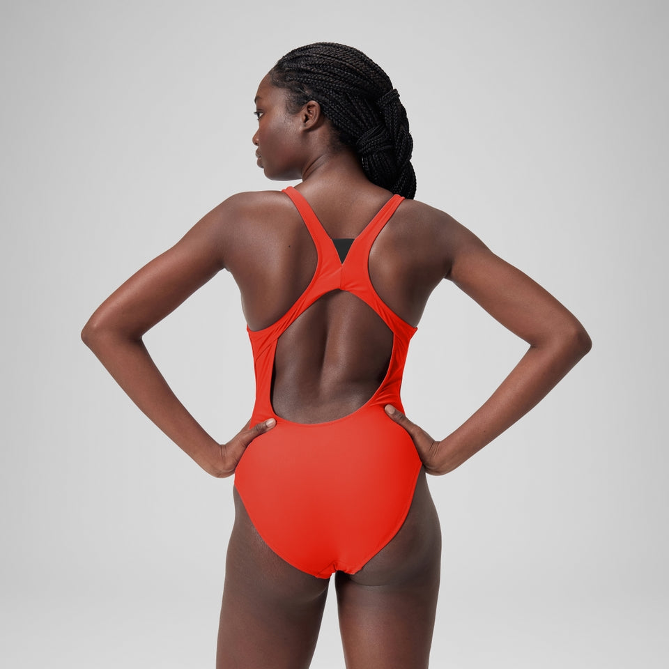 Speedo Solid Highneck Swimsuit Red