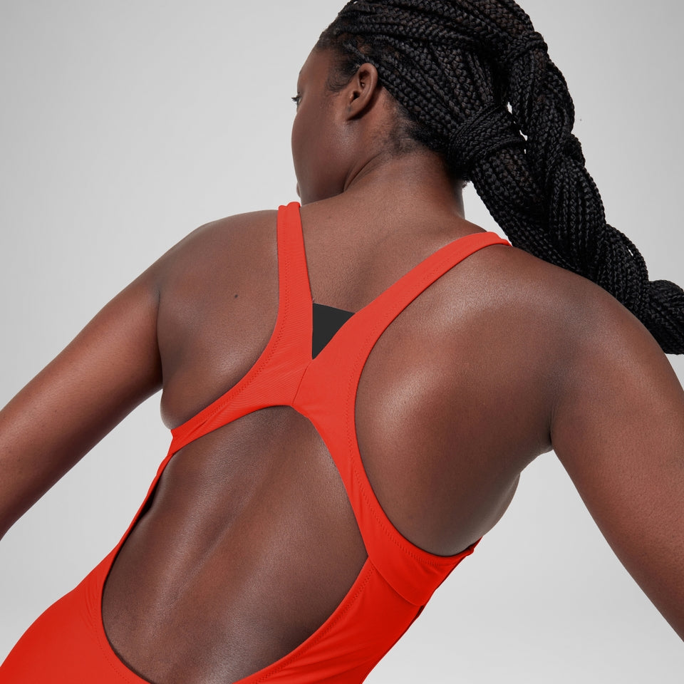 Speedo Solid Highneck Swimsuit Red