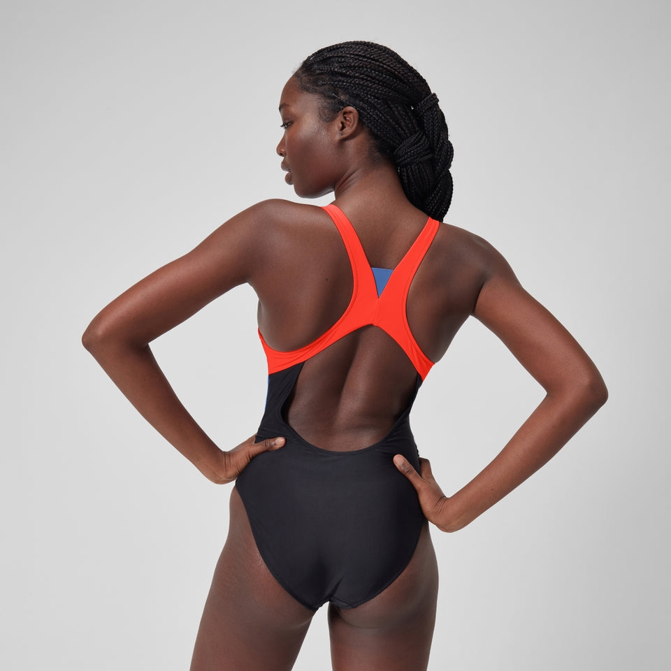 Speedo Colourblock Zip Swimsuit Black/Red