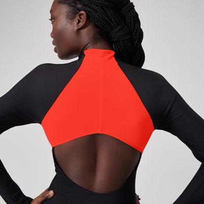 Speedo Colourblock Long Sleeve Zip Swimsuit Black/Red
