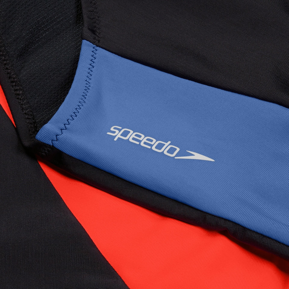 Speedo Colourblock Long Sleeve Zip Swimsuit Black/Red