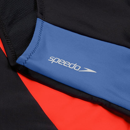 Speedo Colourblock Long Sleeve Zip Swimsuit Black/Red