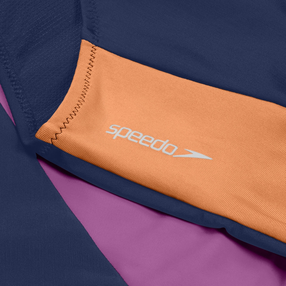 Speedo Colourblock Long Sleeve Zip Swimsuit Blue