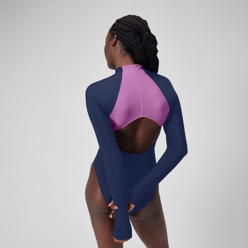 Speedo Colourblock Long Sleeve Zip Swimsuit Blue