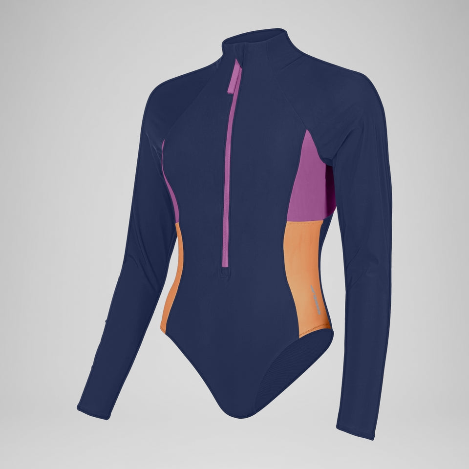 Speedo Colourblock Long Sleeve Zip Swimsuit Blue