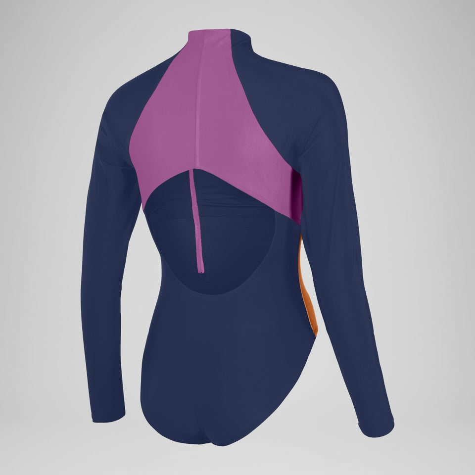 Speedo Colourblock Long Sleeve Zip Swimsuit Blue