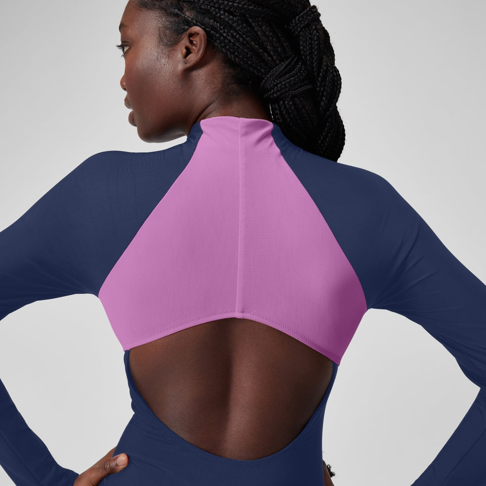 Speedo Colourblock Long Sleeve Zip Swimsuit Blue