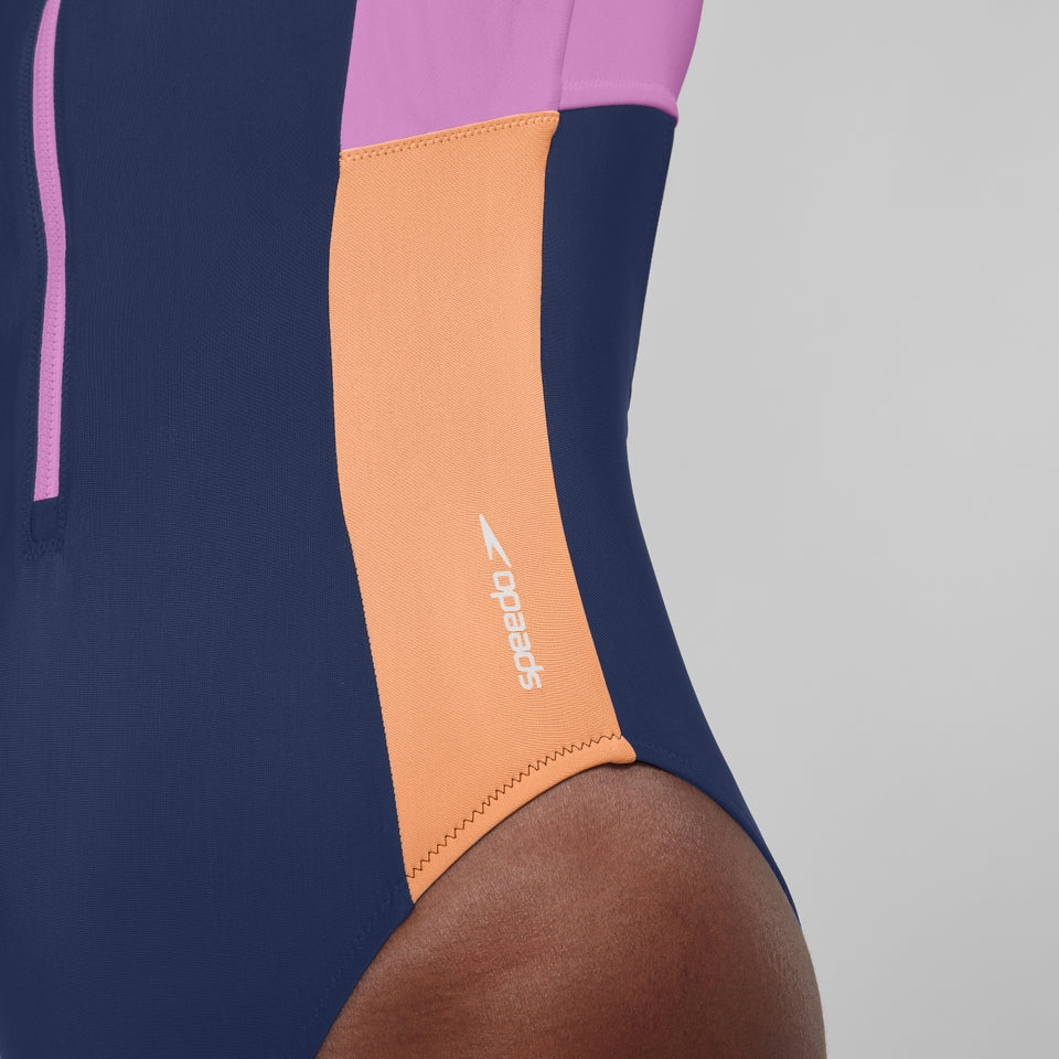 Speedo Colourblock Long Sleeve Zip Swimsuit Blue