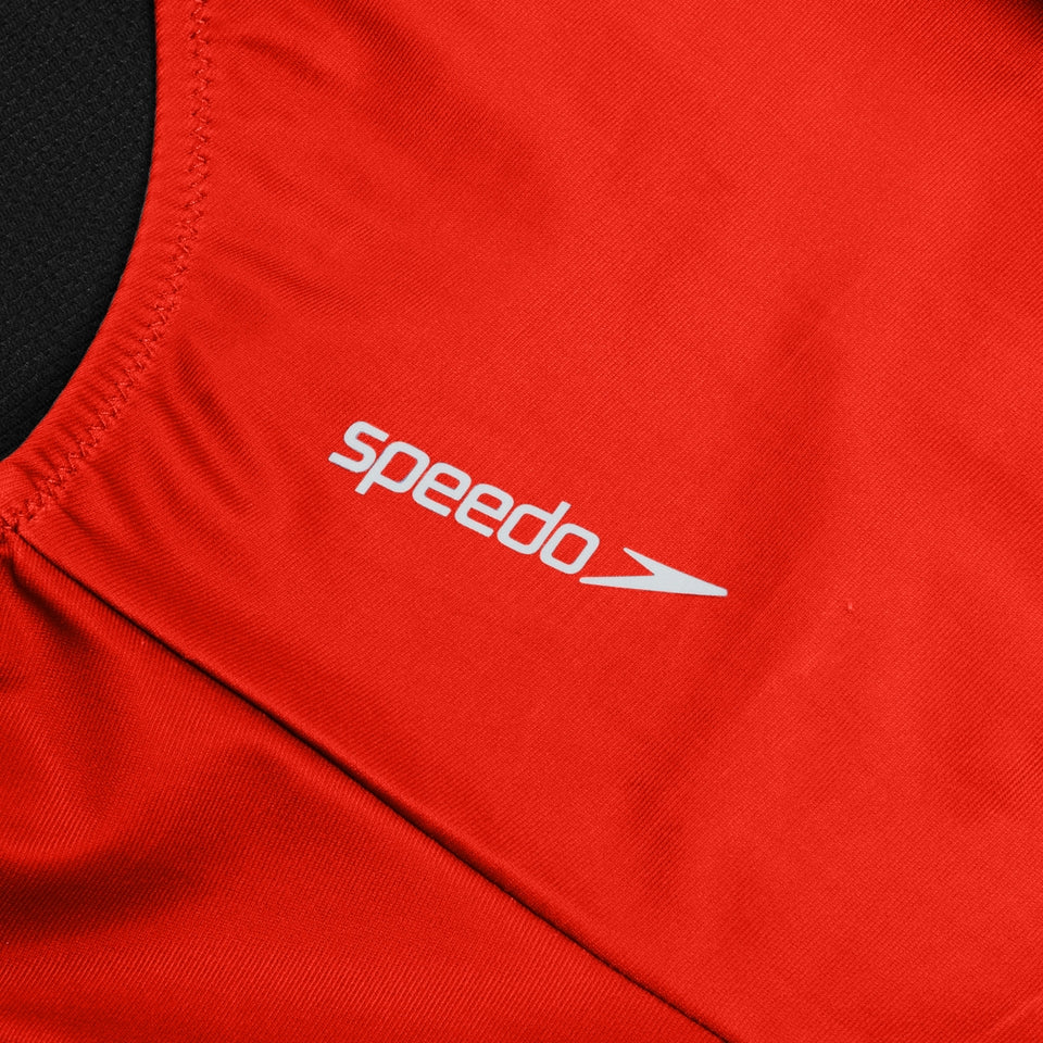 Speedo Solid Scoop with Mesh Swimsuit Red