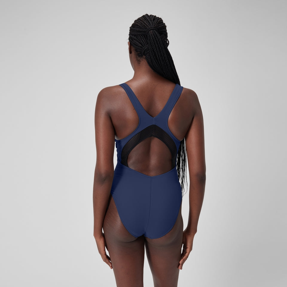 Speedo Solid Scoop with Mesh Swimsuit Blue