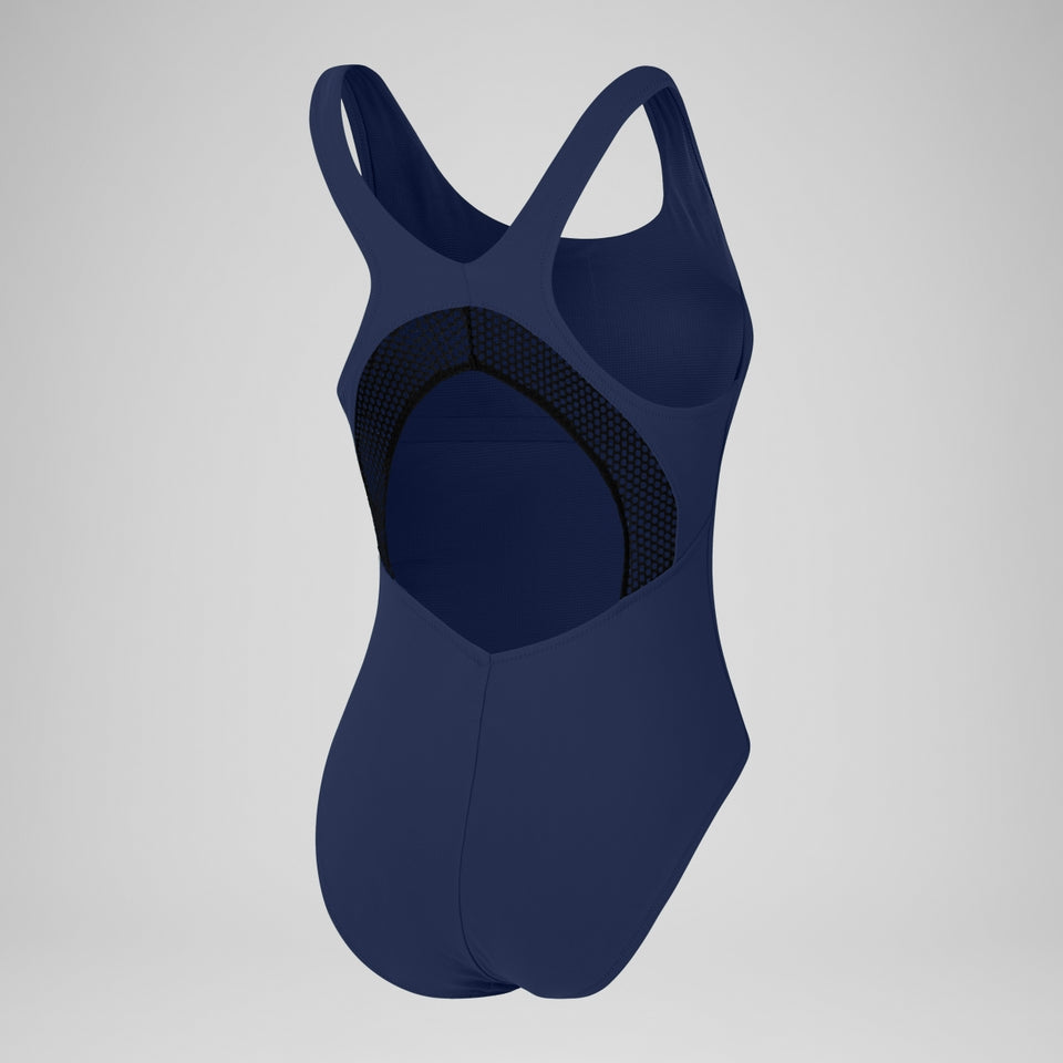 Speedo Solid Scoop with Mesh Swimsuit Blue