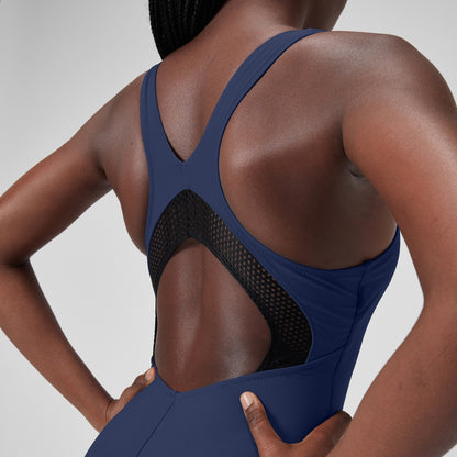 Speedo Solid Scoop with Mesh Swimsuit Blue