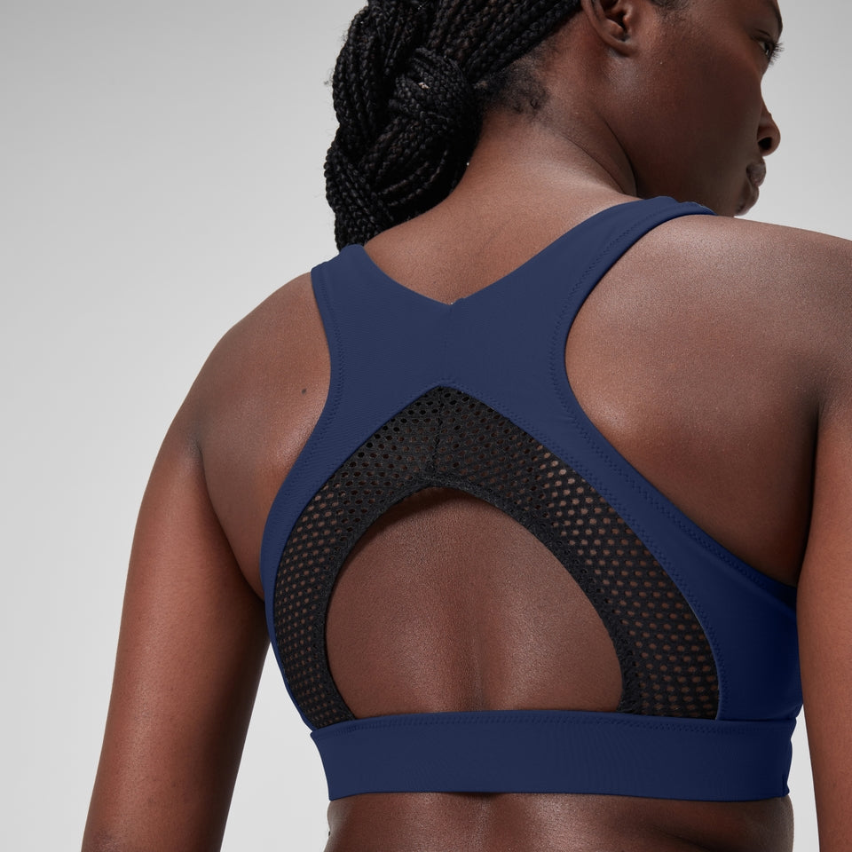 Speedo Solid Bikini Top with Mesh Blue