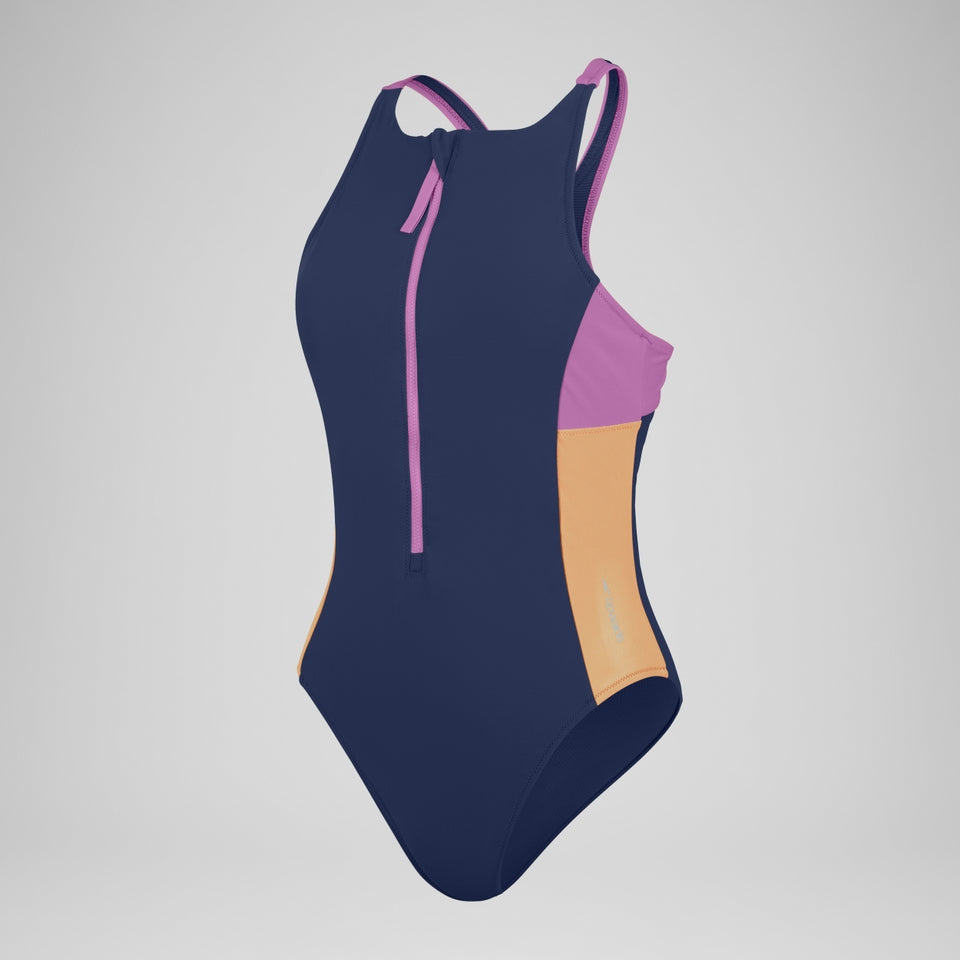 Speedo Colourblock Zip Swimsuit Blue