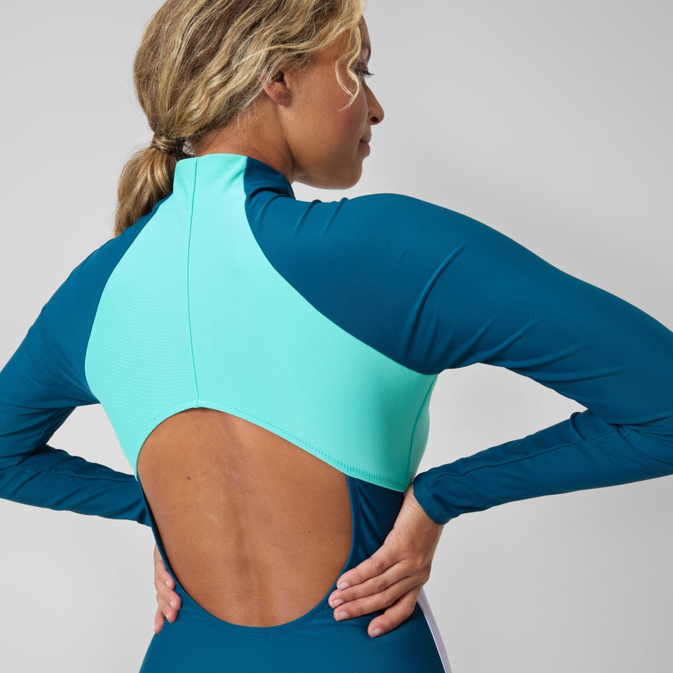 Speedo Colourblock Long Sleeve Zip Swimsuit DarkTeal/Green