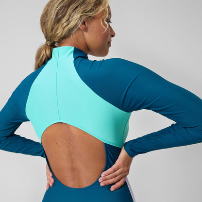 Speedo Colourblock Long Sleeve Zip Swimsuit DarkTeal/Green