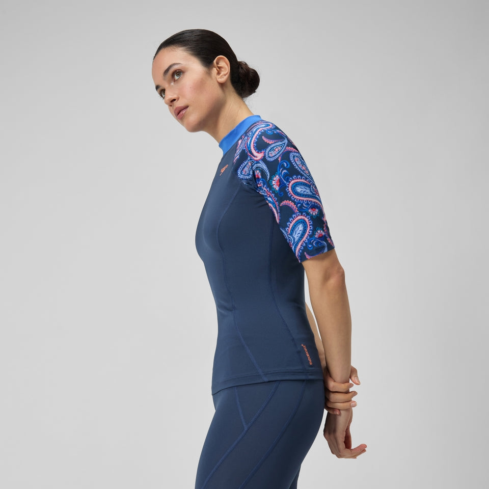 Speedo Printed Short Sleeve Rash Top Navy/Blue