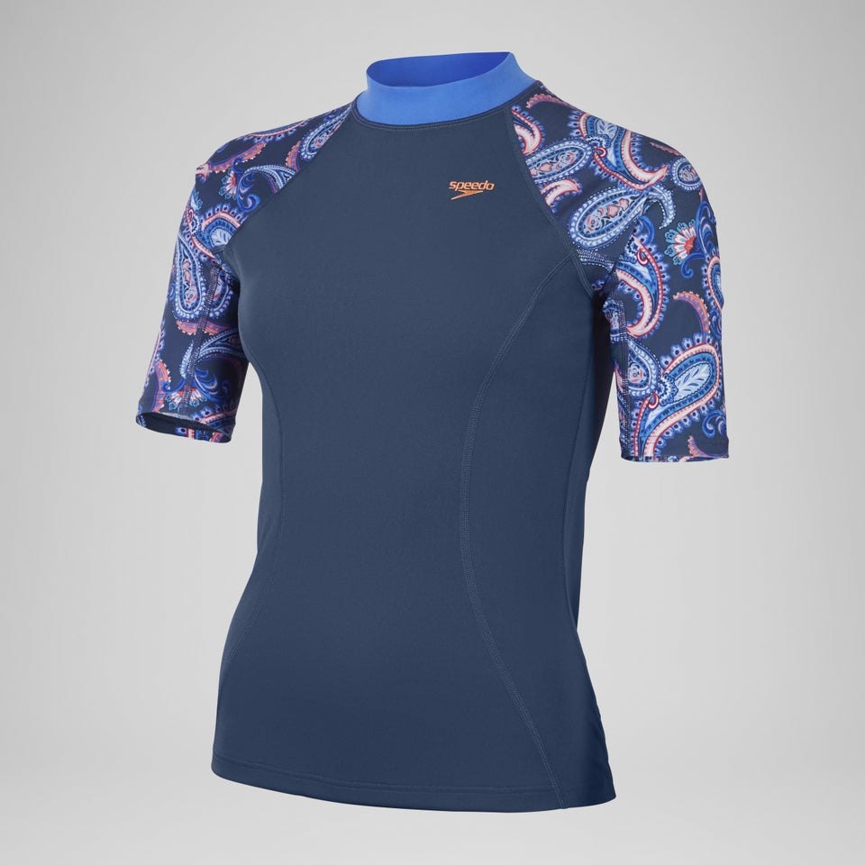 Speedo Printed Short Sleeve Rash Top Navy/Blue