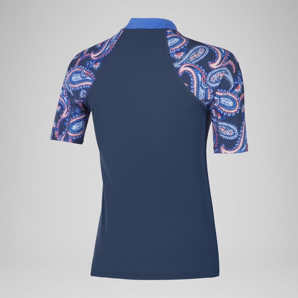 Speedo Printed Short Sleeve Rash Top Navy/Blue