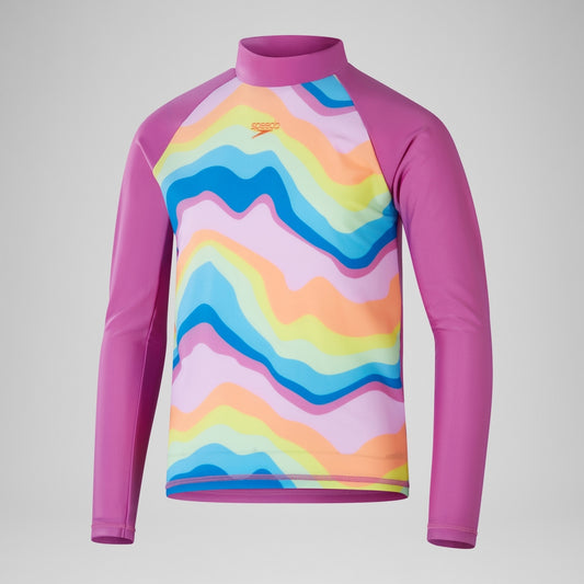 Speedo Girls' Printed Long Sleeve Rash Top Pink