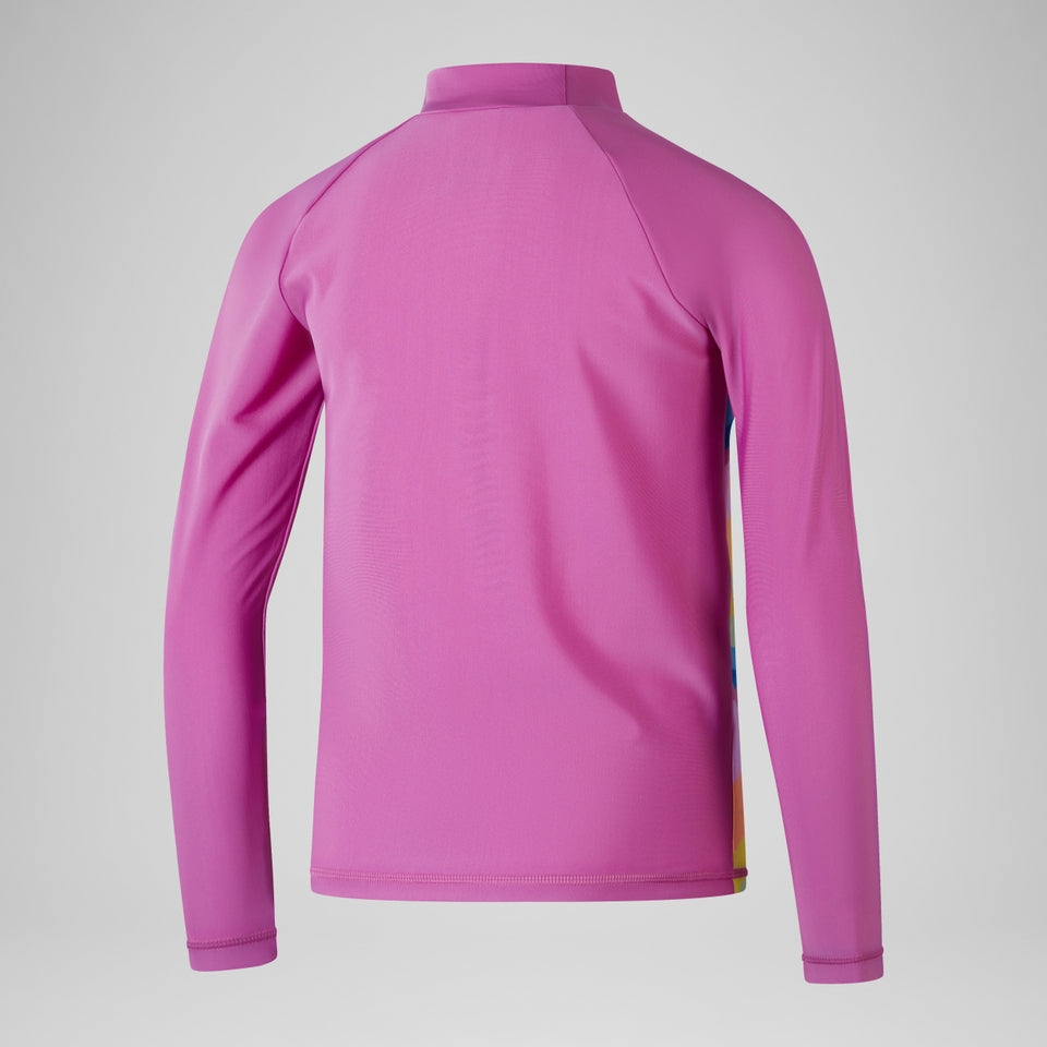 Speedo Girls' Printed Long Sleeve Rash Top Pink