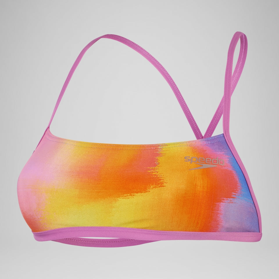 Speedo Club Training Allover Digital Cross Back Crop Top Bikini Top Pink/Yellow