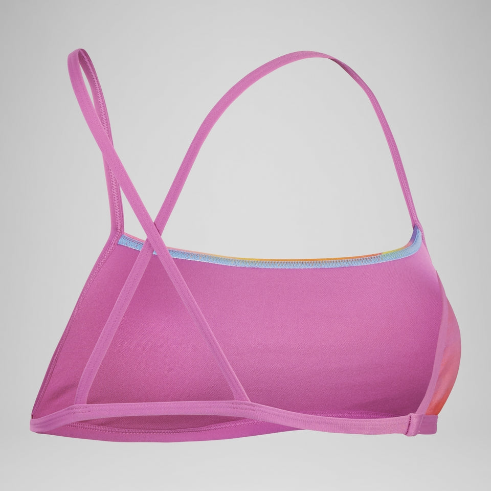 Speedo Club Training Allover Digital Cross Back Crop Top Bikini Top Pink/Yellow