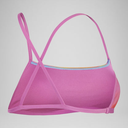 Speedo Club Training Allover Digital Cross Back Crop Top Bikini Top Pink/Yellow