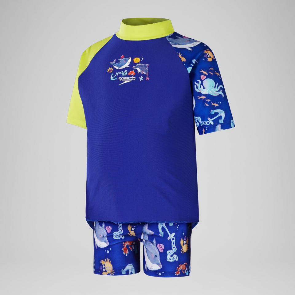 Speedo Boys' Digital Short Sleeve Rash Top Blue