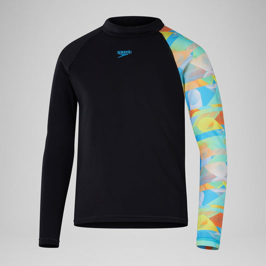 Speedo Boys' Digital Long Sleeve Rash Top Black/Blue