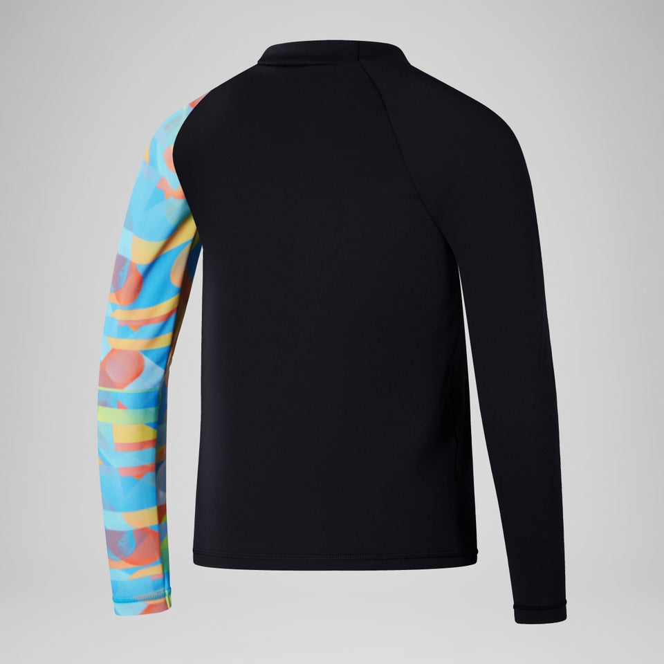 Speedo Boys' Digital Long Sleeve Rash Top Black/Blue
